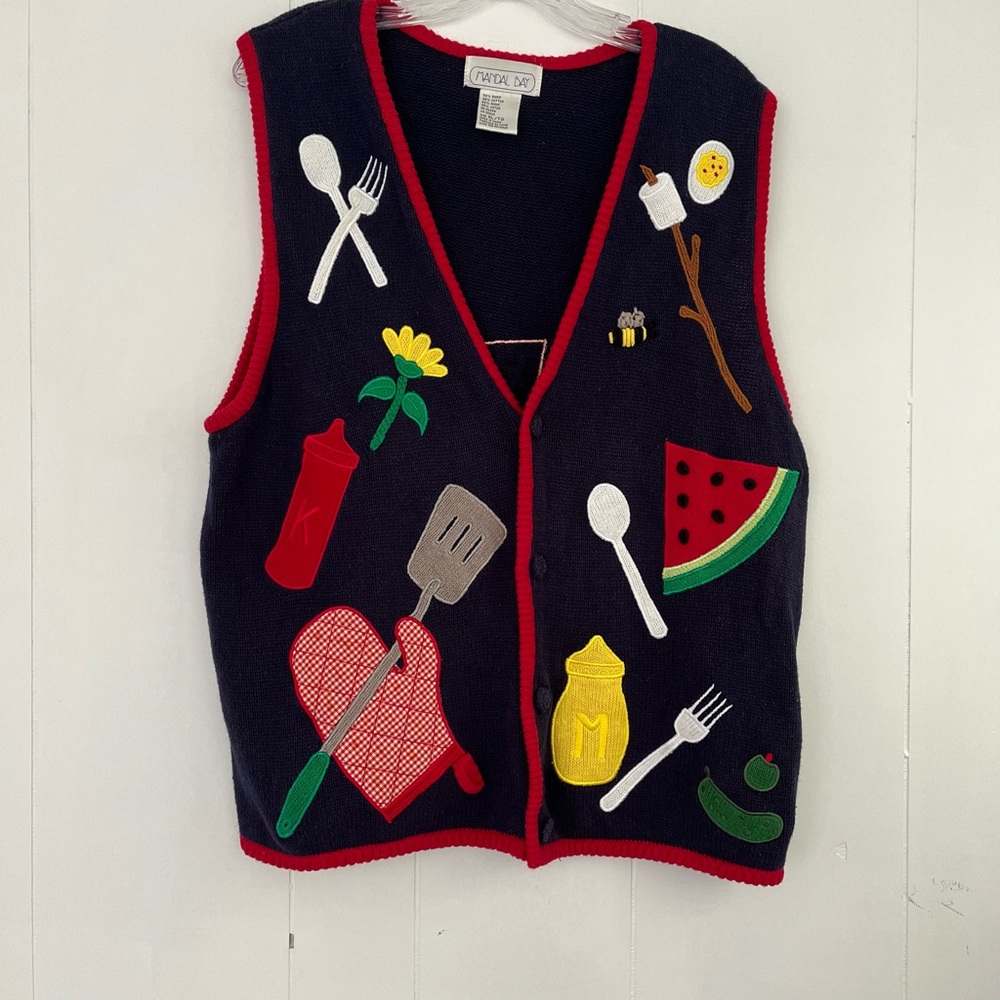 Vintage Mandal Bay 1980’s Sweater Vest Summer Cook Out Grilling Bbq Picnic Sz XL - Picture 11 of 13